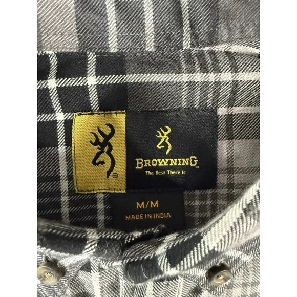 Browning Shirt Mens Medium Black‎ Grey Plaid Long Sleeve Button Up NWT - Picture 3 of 10